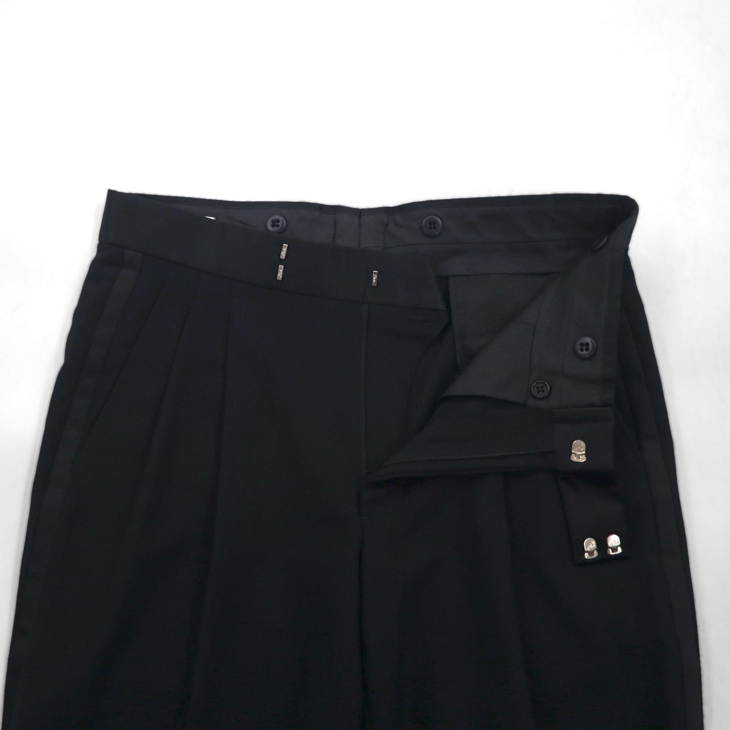 Vintage 80s ACTWU UNION MADE in USA Trousers 80年代 USA製 サイドライン 2タック ワイド スラックスパンツ L ブラック ウール サスペンダーボタン