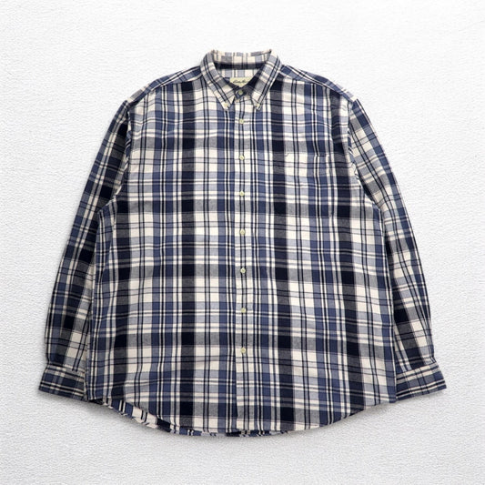 Eddie Bauer 90年代 ボタンダウン フランネルシャツ XL ホワイト ネイビー チェック コットン