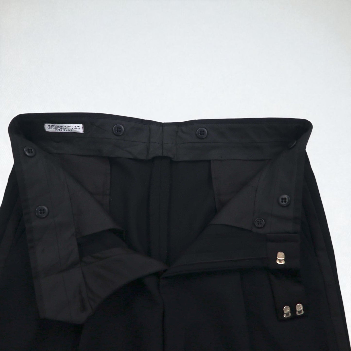 Vintage 80s ACTWU UNION MADE in USA Trousers 80年代 USA製 サイドライン 2タック ワイド スラックスパンツ L ブラック ウール サスペンダーボタン