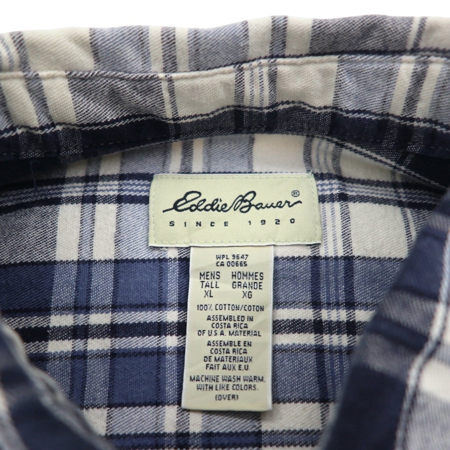Eddie Bauer 90年代 ボタンダウン フランネルシャツ XL ホワイト ネイビー チェック コットン