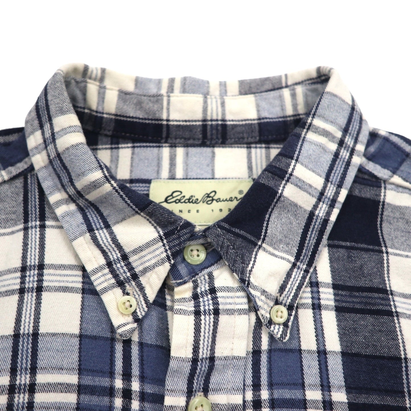 Eddie Bauer 90年代 ボタンダウン フランネルシャツ XL ホワイト ネイビー チェック コットン