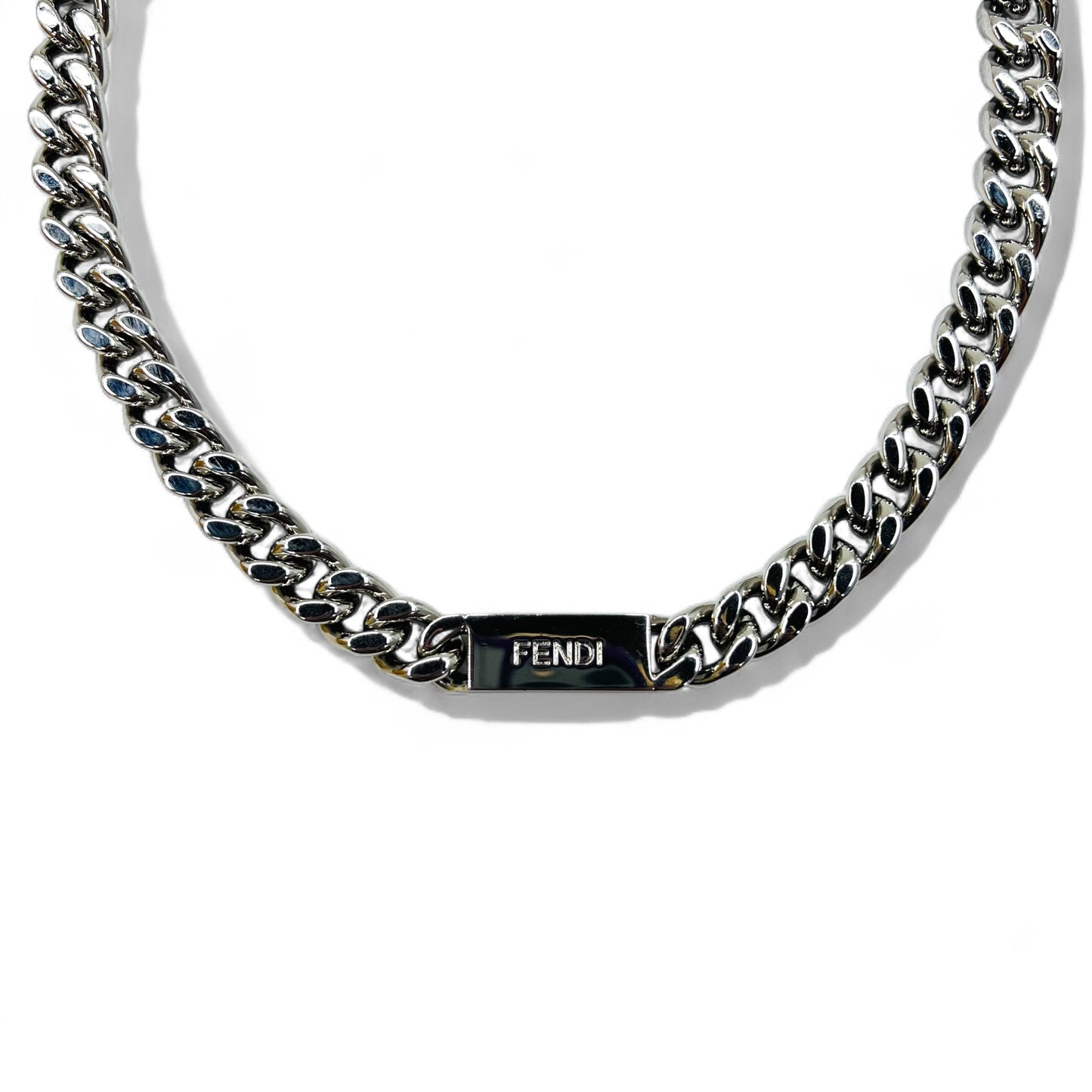 FENDI メタル チェーンネックレス シルバー 喜平 バゲット リンク MP4722 イタリア製