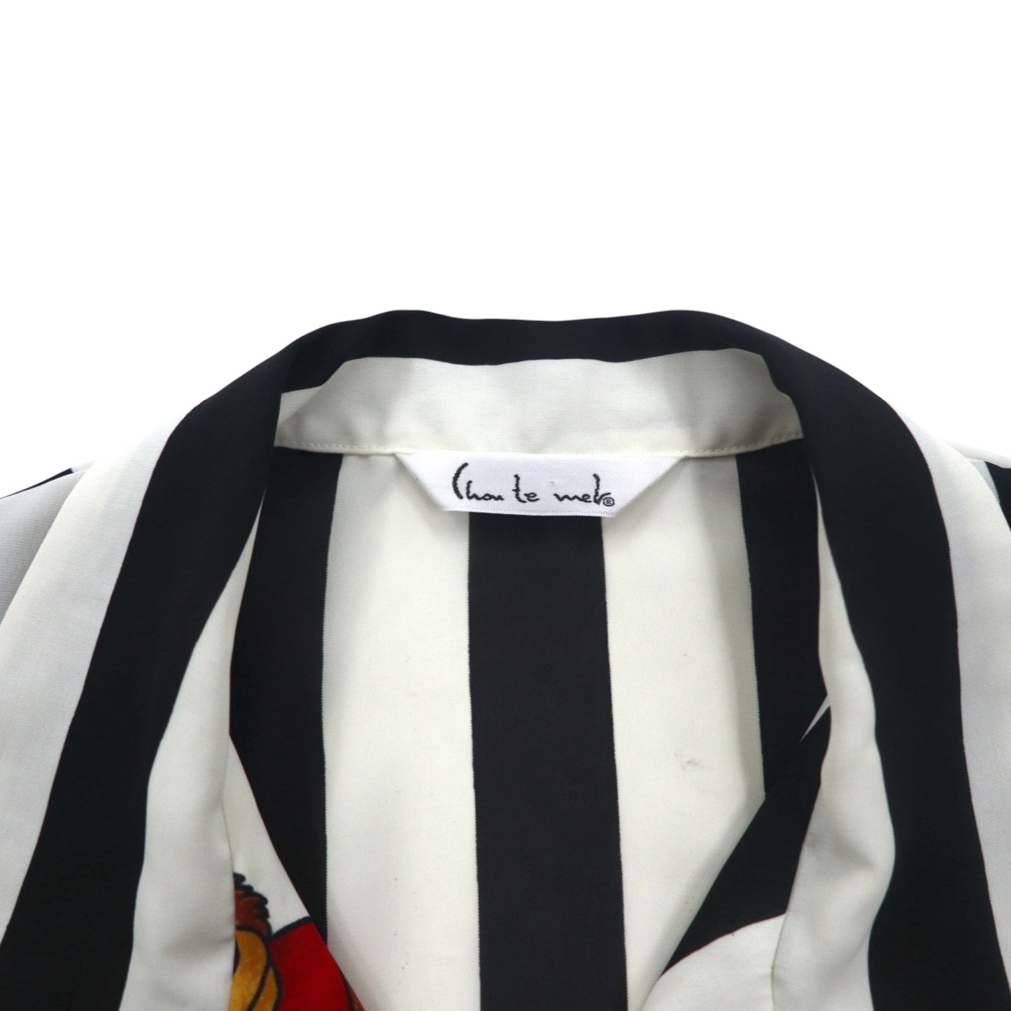 Vintage 90s Japan Made Open Collar Retro Shirt オープンカラー ポリシャツ M ストライプ 総柄 テディーベア 金ボタン レトロ 日本製