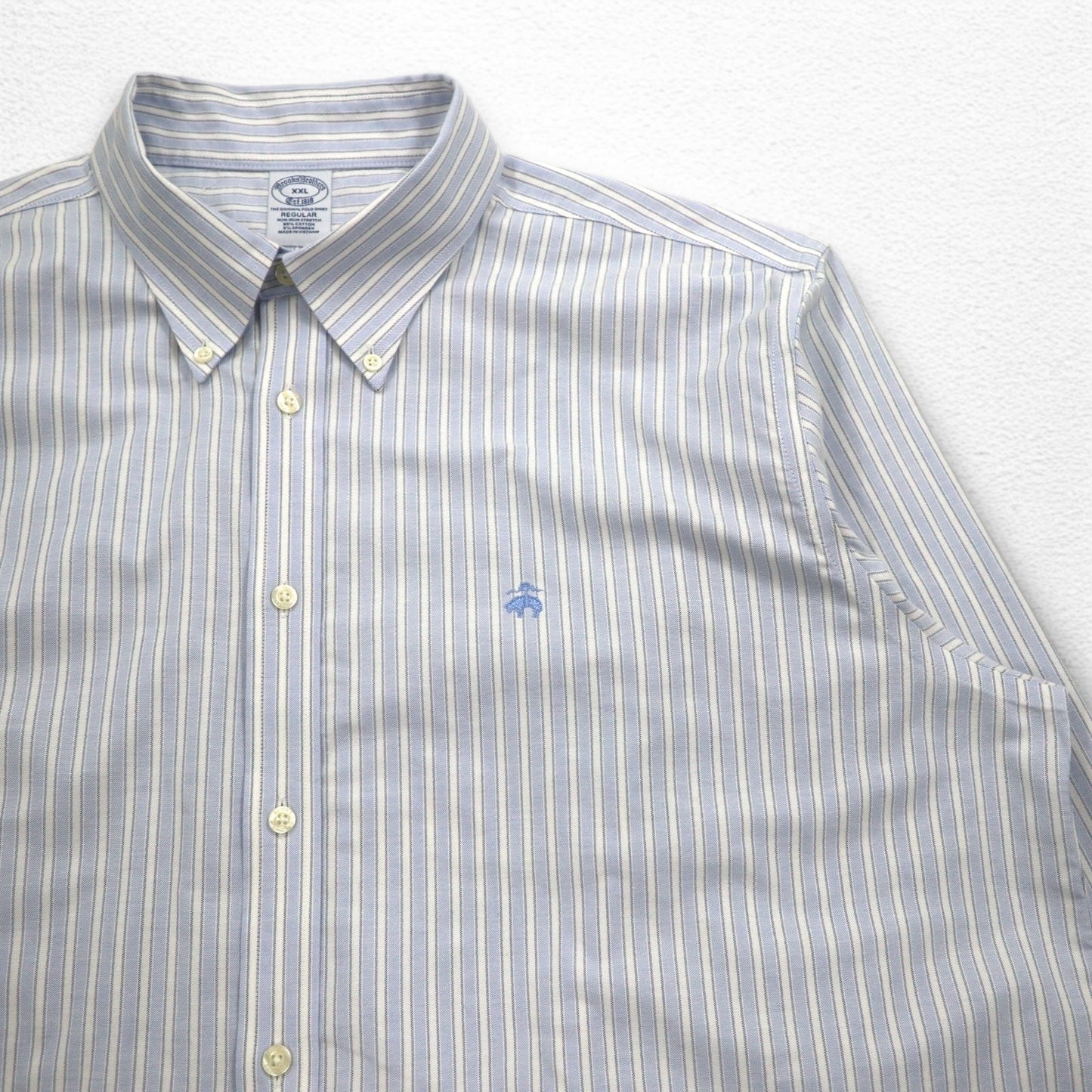 Brooks Brothers オックスフォード ボタンダウンシャツ 2XL ブルー ホワイト ストライプ ワンポイントロゴ