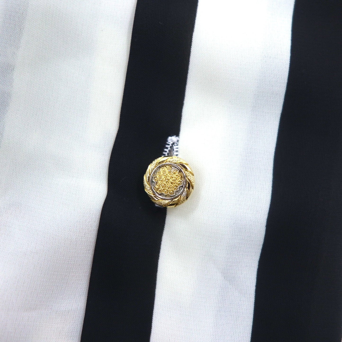 Vintage 90s Japan Made Open Collar Retro Shirt オープンカラー ポリシャツ M ストライプ 総柄 テディーベア 金ボタン レトロ 日本製