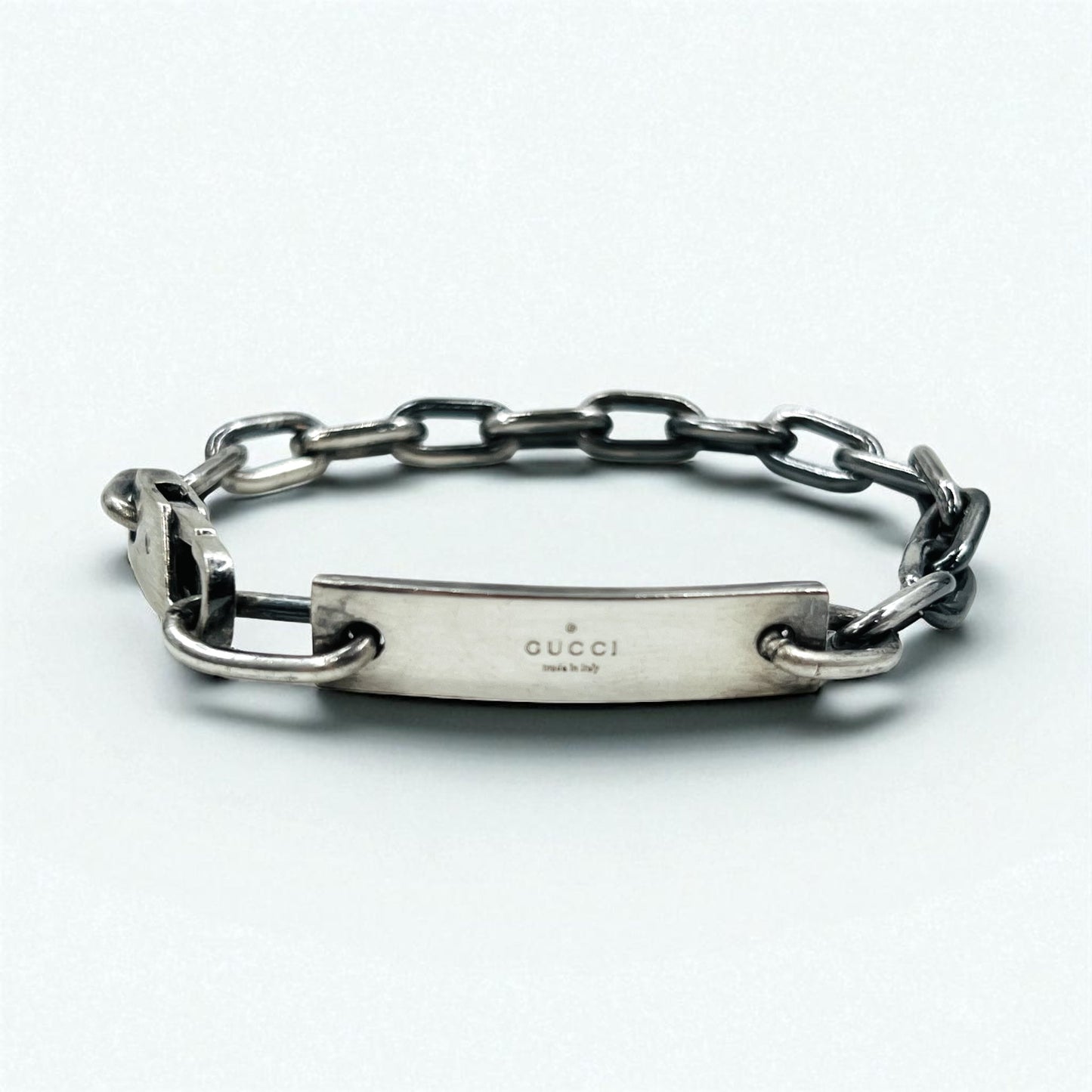 GUCCI ヴィンテージ ID シルバー チェーン ブレスレット SV925 ロゴプレート イタリア製