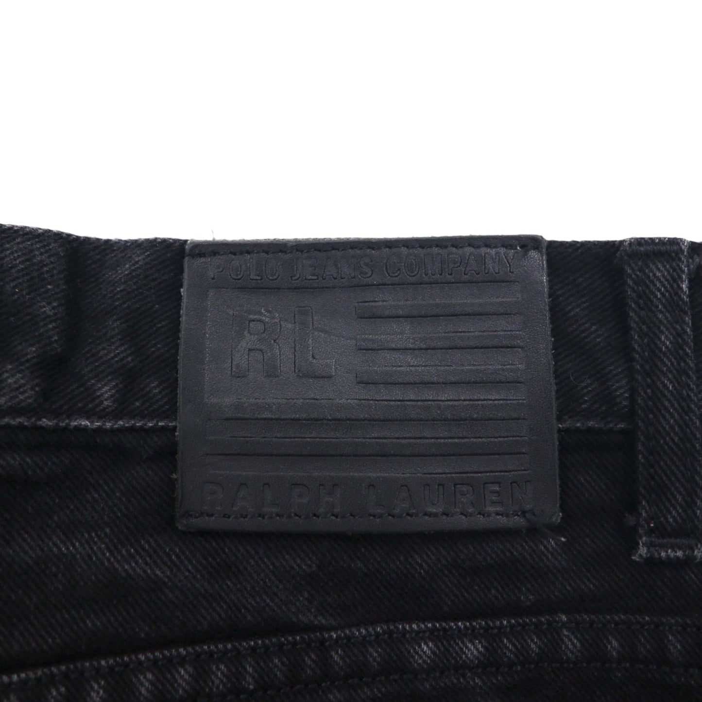 POLO JEANS CO. RALPH LAUREN 90年代 ストレート デニムパンツ M ブラック ボタンフライ レザーパッチ モロッコ製