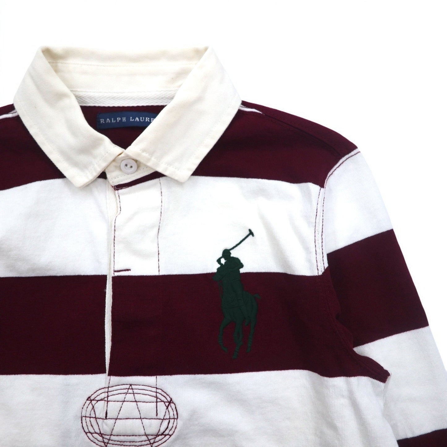 RALPH LAUREN ビッグポニー ラガーシャツ S ホワイト ボルドー ボーダー ナンバリング