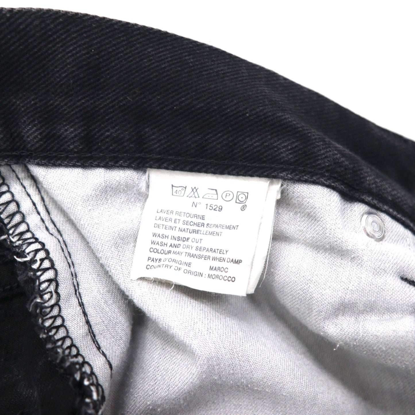 POLO JEANS CO. RALPH LAUREN 90年代 ストレート デニムパンツ M ブラック ボタンフライ レザーパッチ モロッコ製
