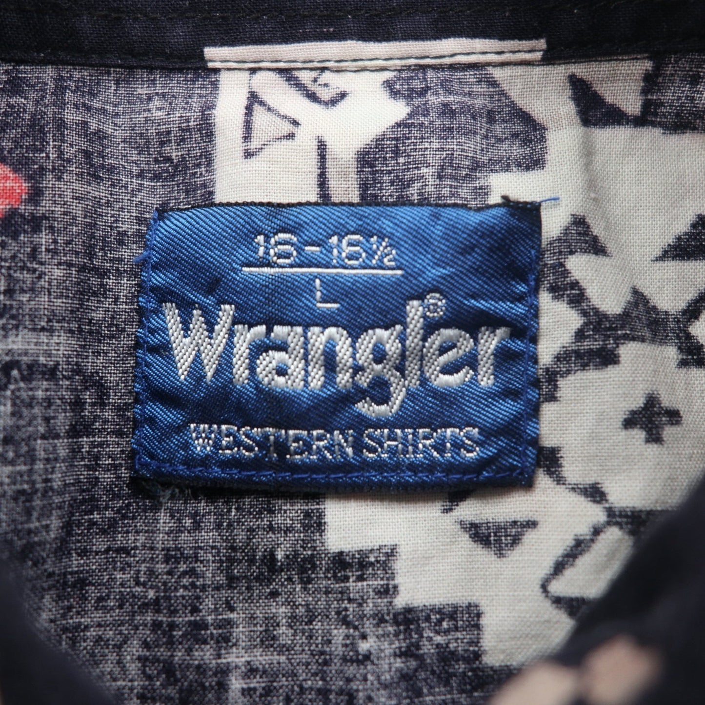Wrangler 90年代 ネイティブ 総柄 ウエスタンシャツ L ブラック コットン フラップ 胸ポケット