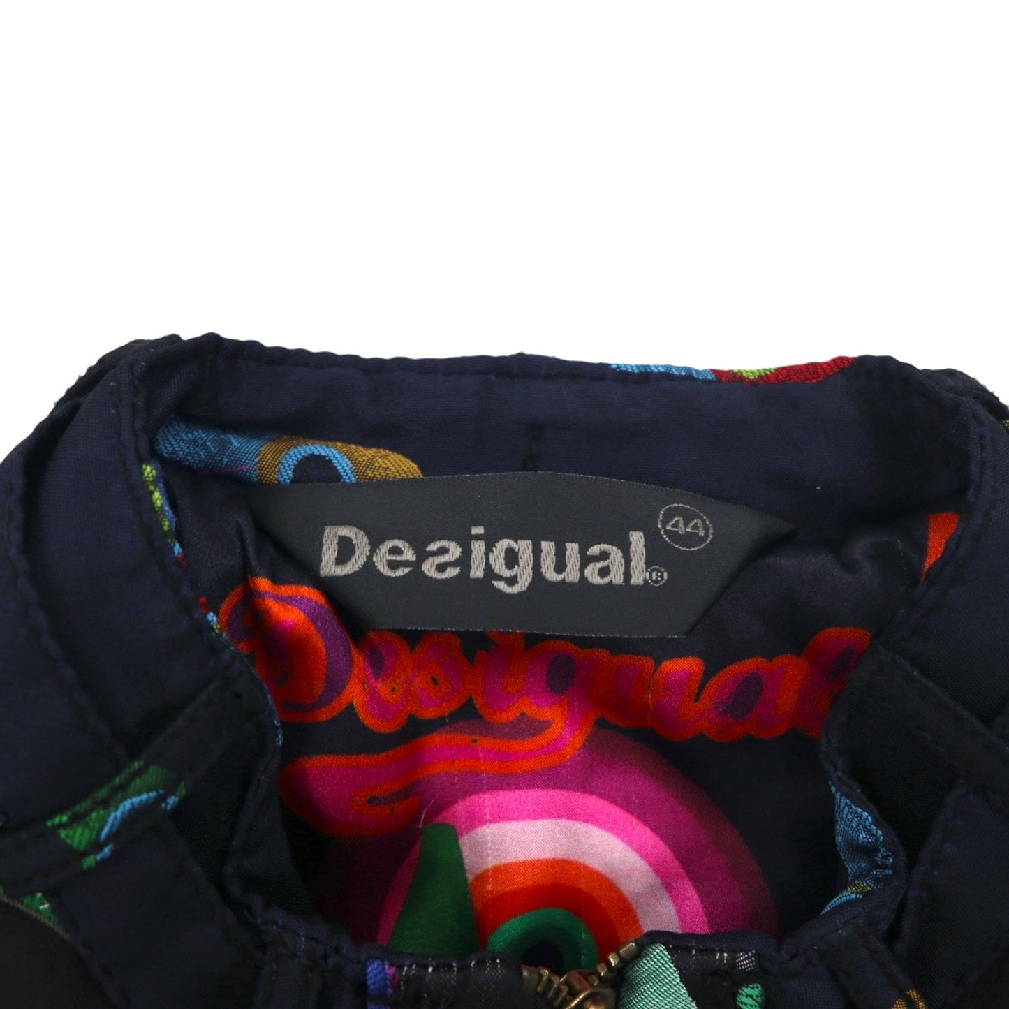 Desigual 総柄 シングル ライダースジャケット M ブラック 花柄 刺繍 DAMEN JACKET 10E2980 モロッコ製