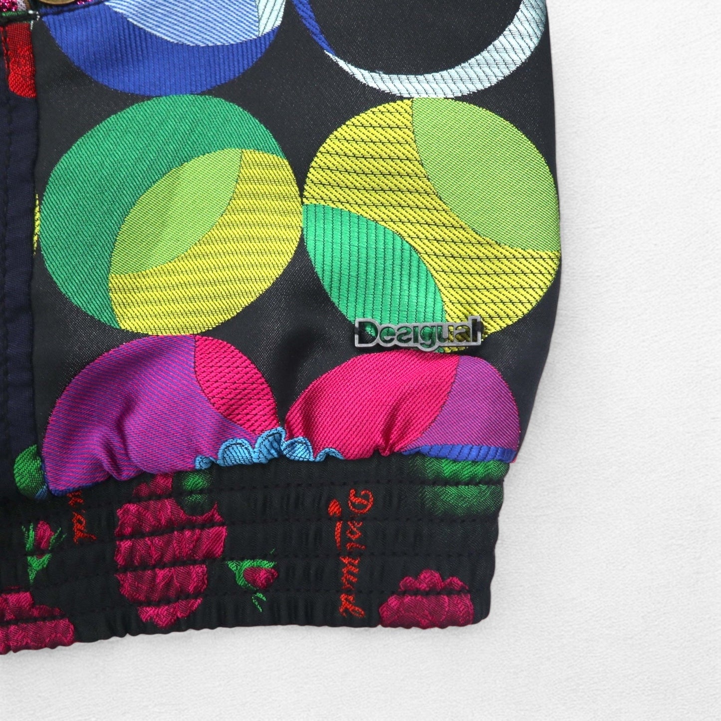 Desigual 総柄 シングル ライダースジャケット M ブラック 花柄 刺繍 DAMEN JACKET 10E2980 モロッコ製
