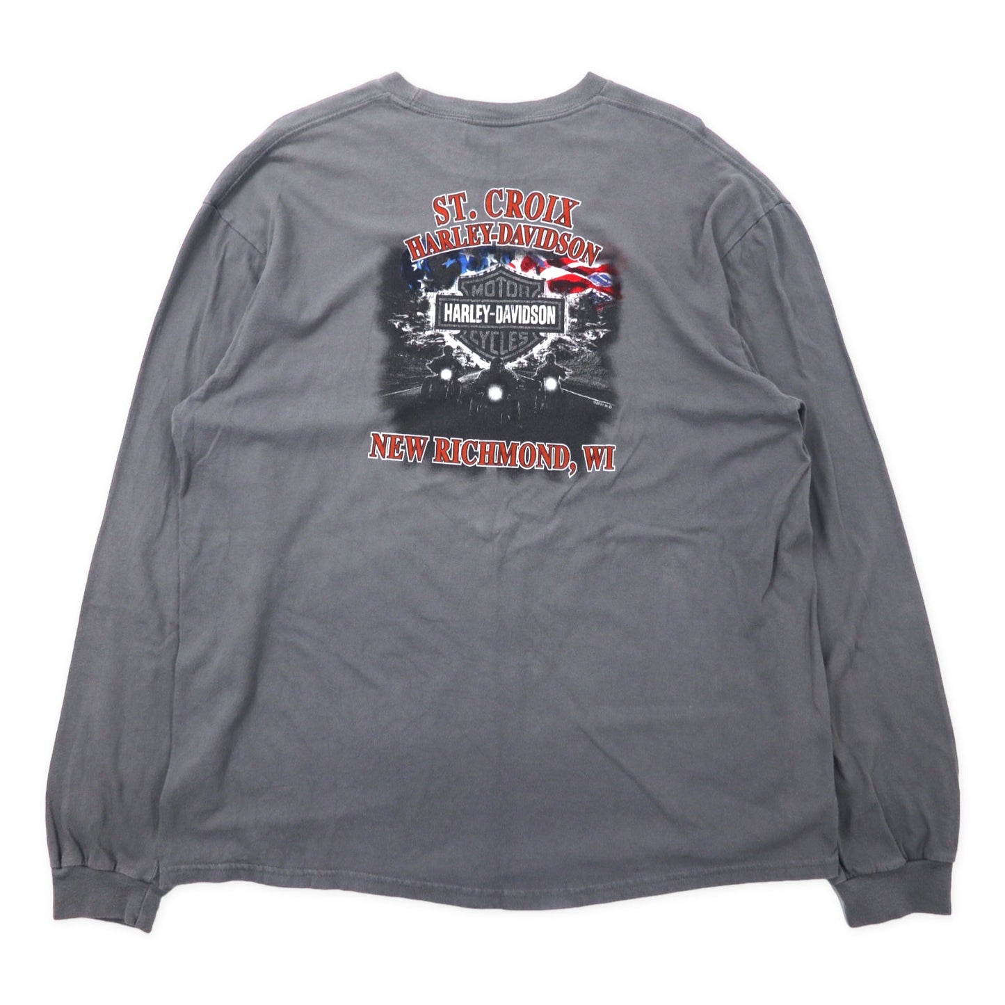 HARLEY DAVIDSON ロングスリーブTシャツ ロンT XL グレー コットン BIKER BUILT 両面ロゴプリント