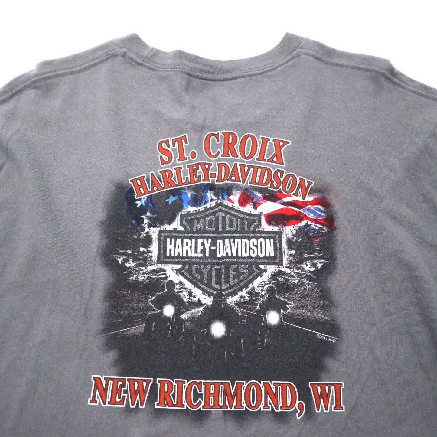 HARLEY DAVIDSON ロングスリーブTシャツ ロンT XL グレー コットン BIKER BUILT 両面ロゴプリント