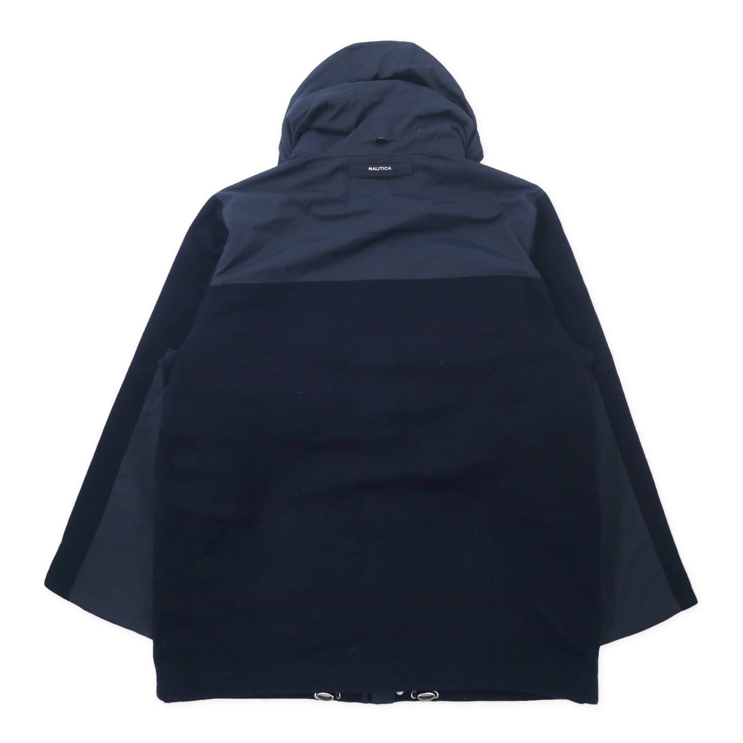 NAUTICA 異素材切り替え オーバーコート XL ネイビー ウール フード収納式 ダブルジップ