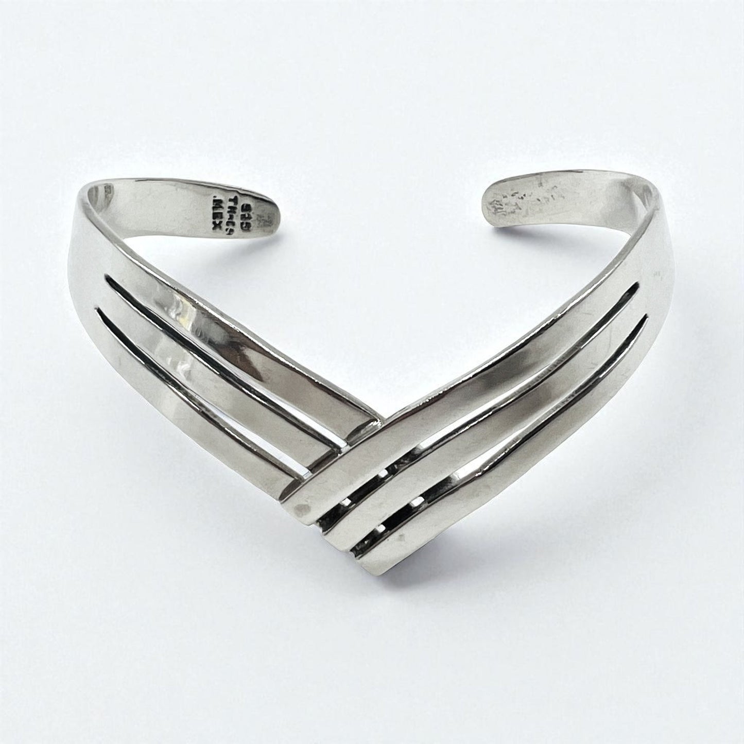 Vintage 925 Silver Cuff Bracelet Made In Mexico メキシカンジュエリー V字 ウェーブ バングル シルバー