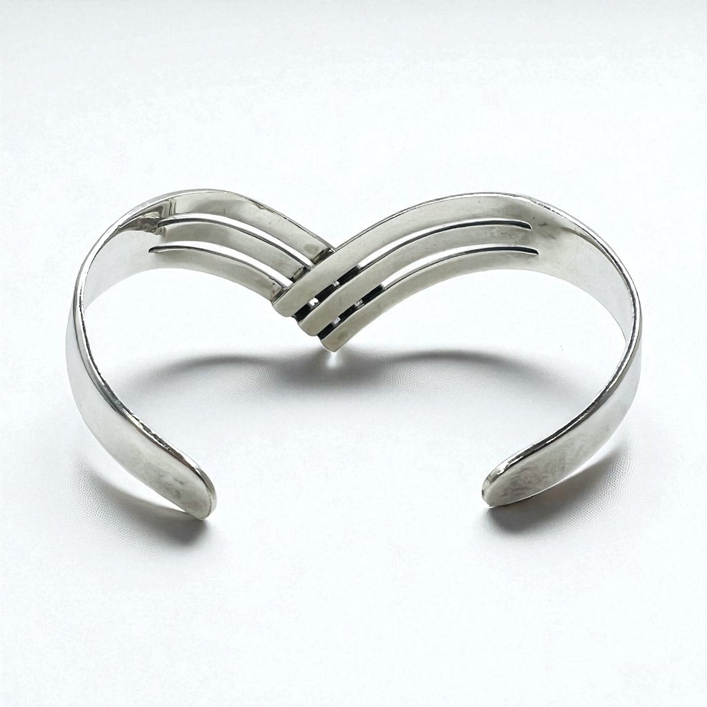 Vintage 925 Silver Cuff Bracelet Made In Mexico メキシカンジュエリー V字 ウェーブ バングル シルバー