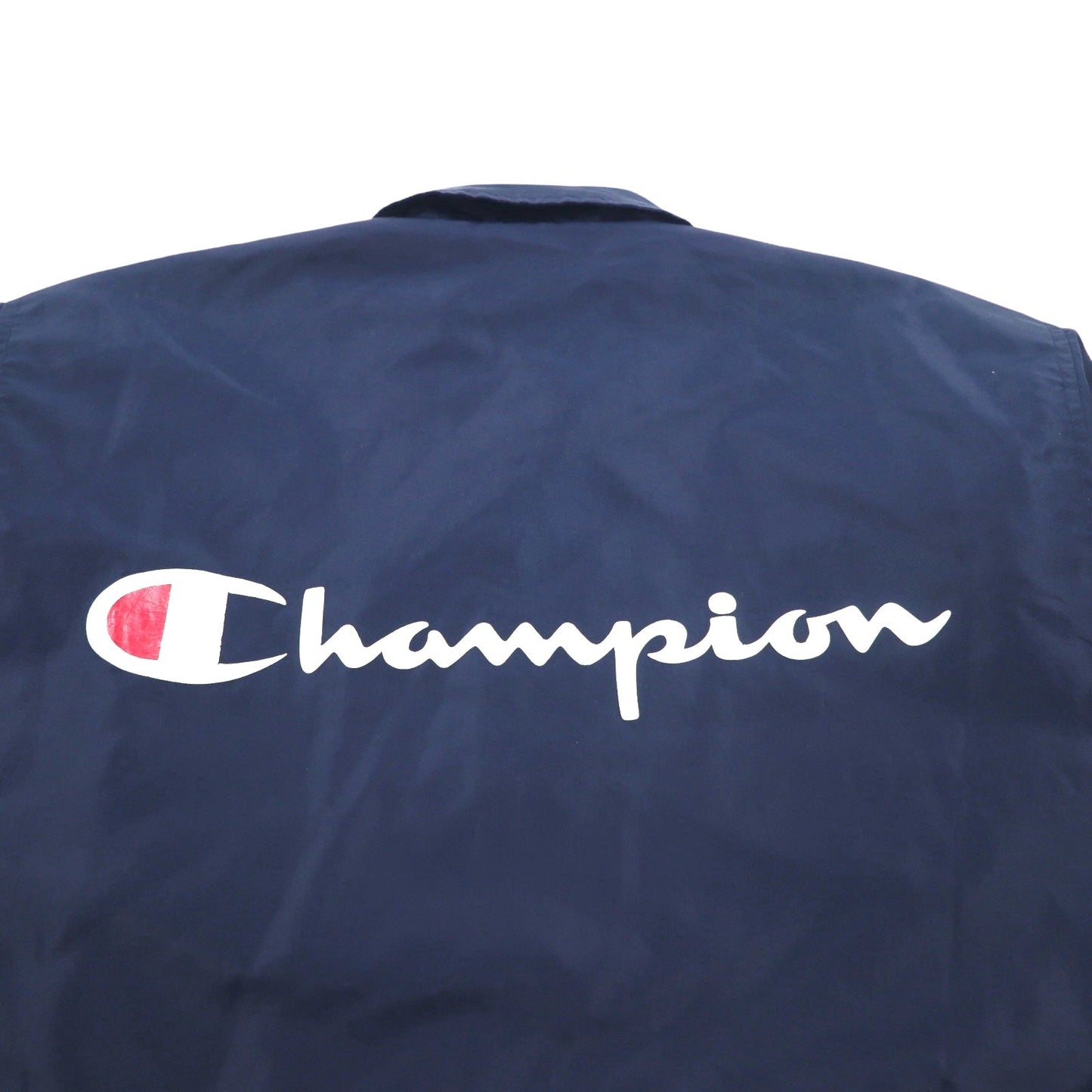 Champion 90年代 ロング コーチジャケット M ネイビー スクリプトロゴ バックプリント