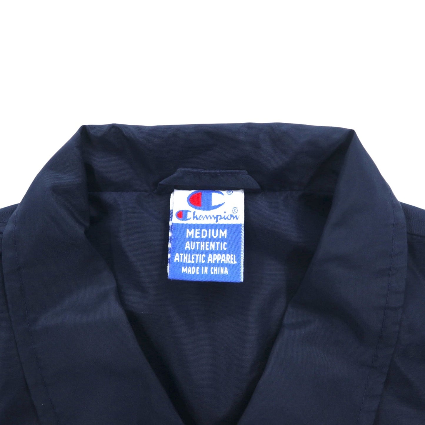 Champion 90年代 ロング コーチジャケット M ネイビー スクリプトロゴ バックプリント
