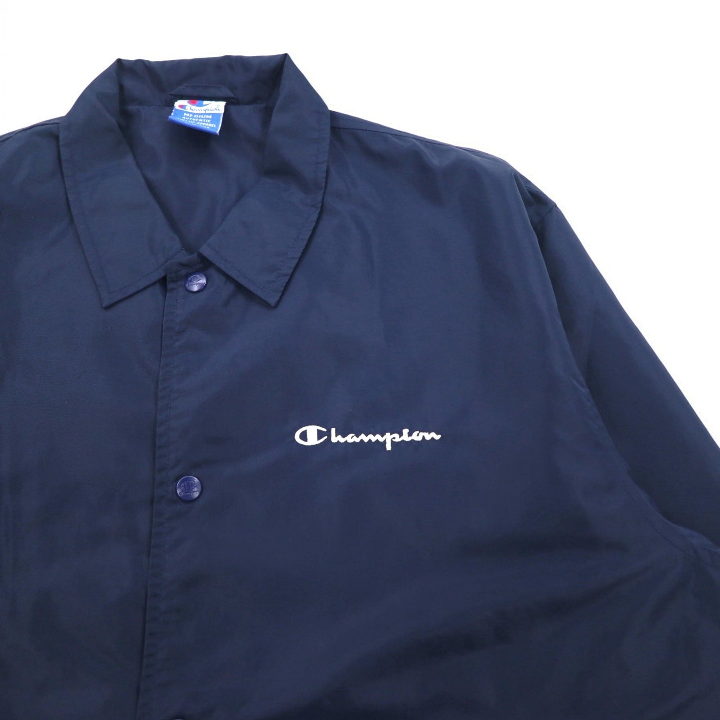 Champion 90年代 ロング コーチジャケット M ネイビー スクリプトロゴ バックプリント