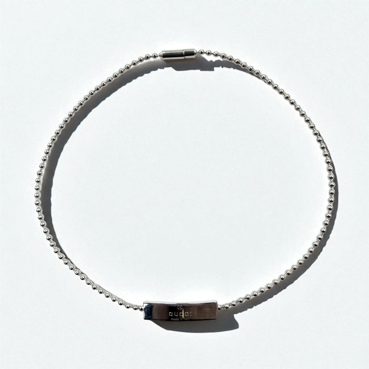 GUCCI ヴィンテージ ボールチェーン チョーカー ネックレス シルバー 925 ロゴプレート イタリア製