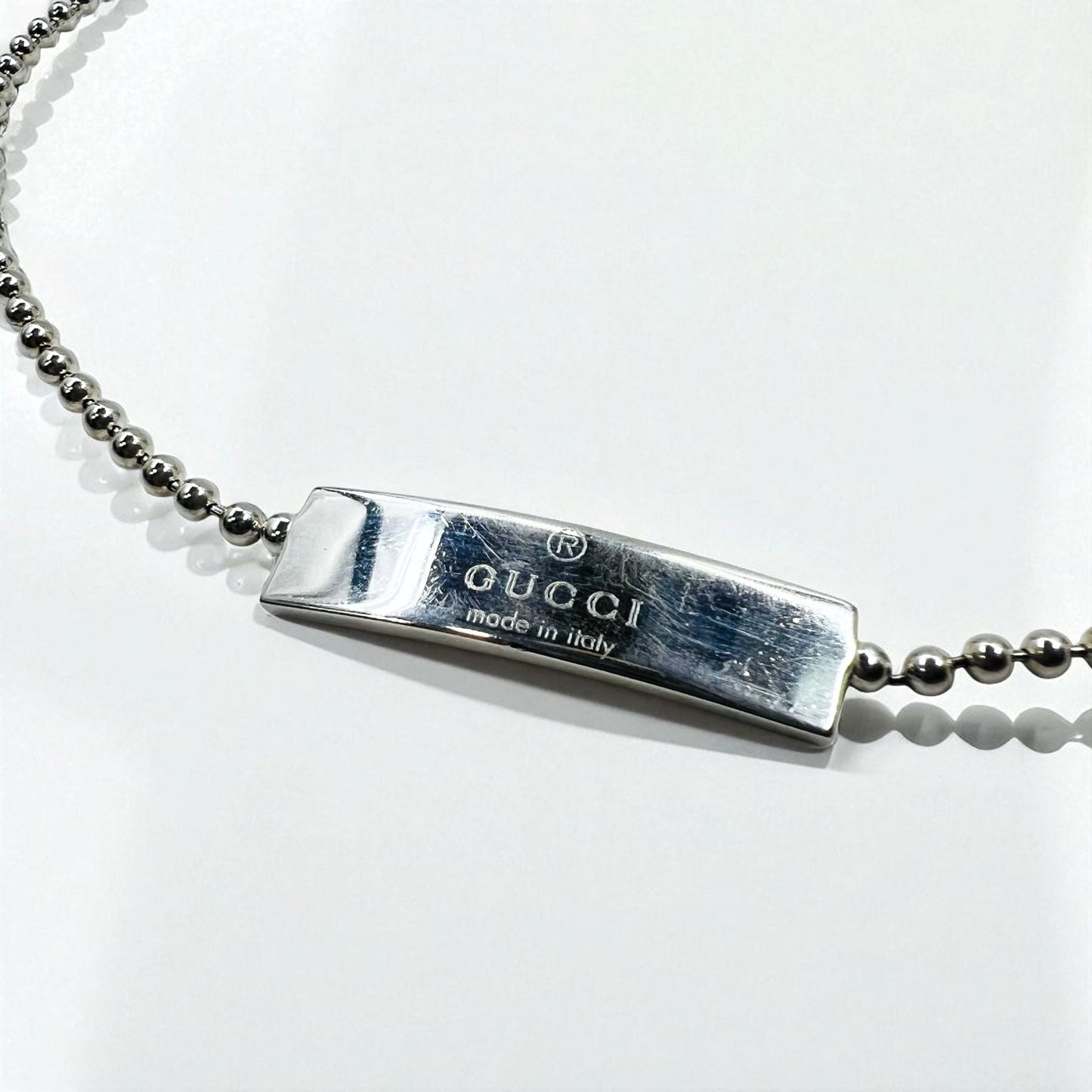 GUCCI ヴィンテージ ボールチェーン チョーカー ネックレス シルバー 925 ロゴプレート イタリア製