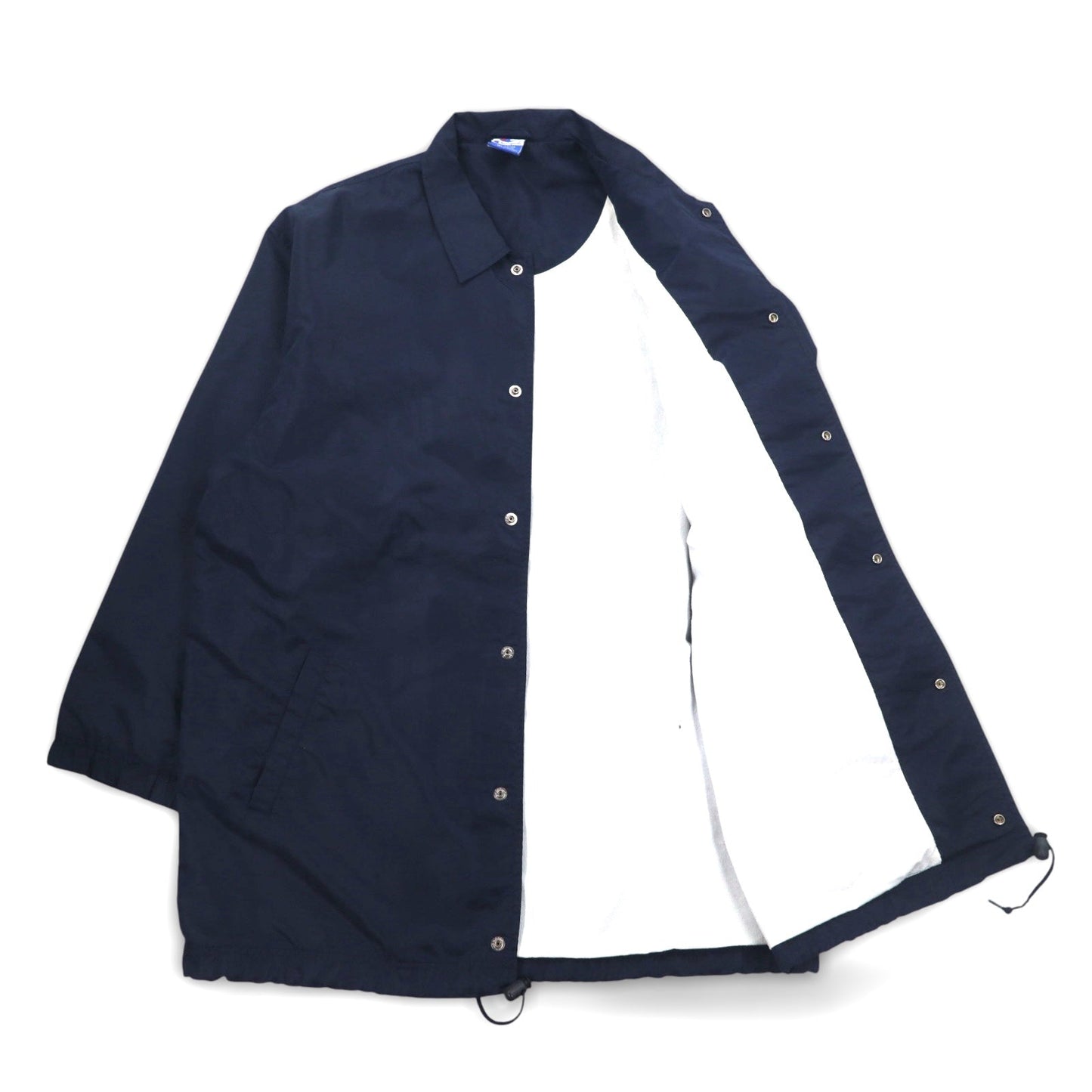 Champion 90年代 ロング コーチジャケット M ネイビー スクリプトロゴ バックプリント