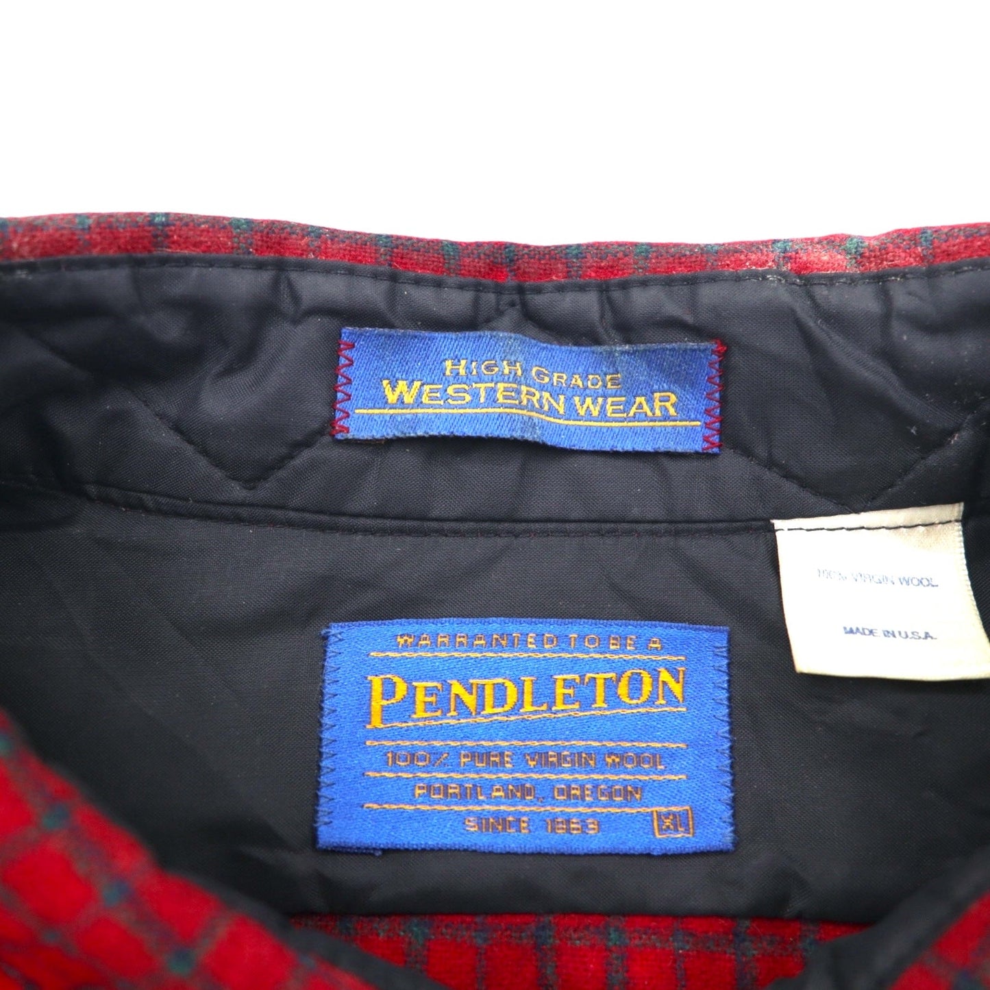 PENDLETON USA製 HIGH GRADE WESTERN WEAR フランネル ウエスタンシャツ XL レッド チェック ウール スナップボタン ダブルポケット