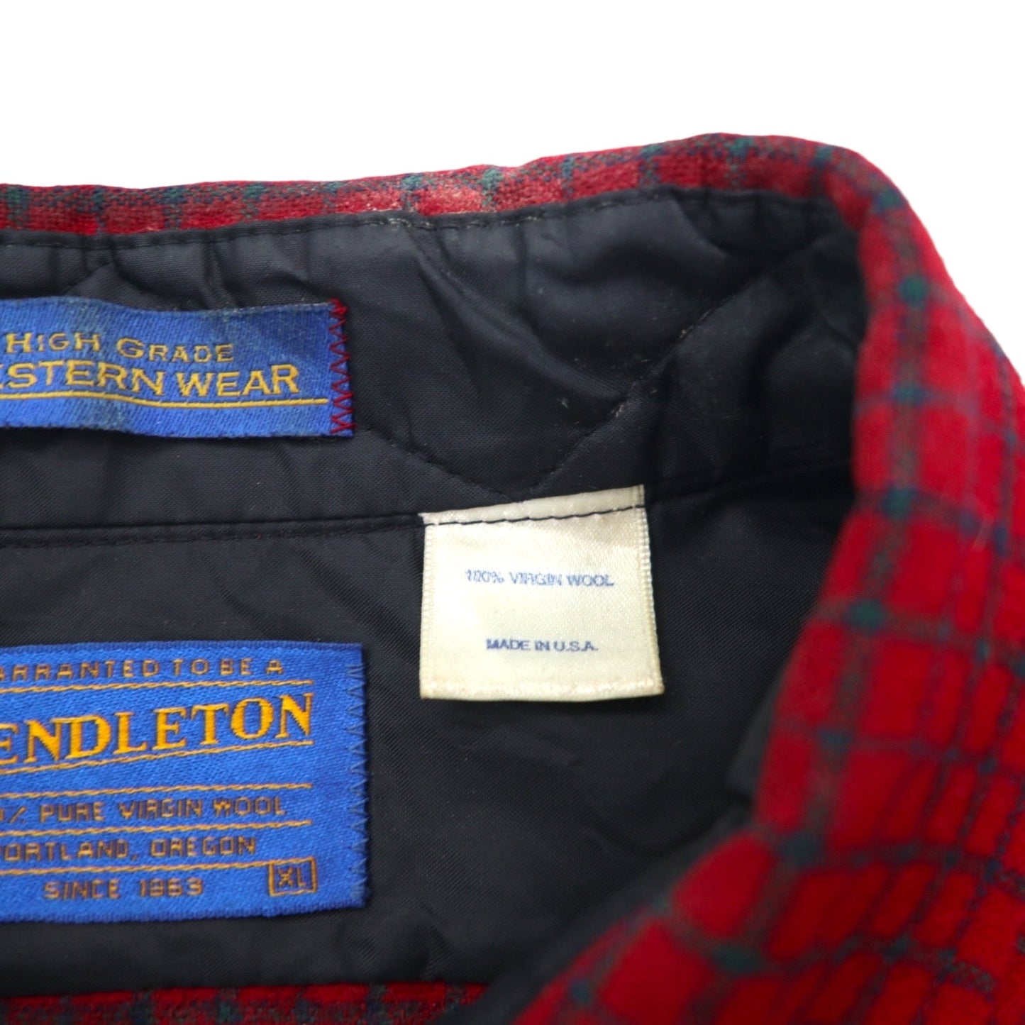 PENDLETON USA製 HIGH GRADE WESTERN WEAR フランネル ウエスタンシャツ XL レッド チェック ウール スナップボタン ダブルポケット