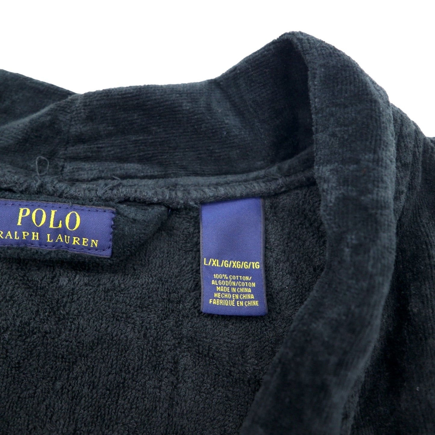 POLO RALPH LAUREN パイル ローブコート ガウン L/XL ブラック コットン ベルト付き