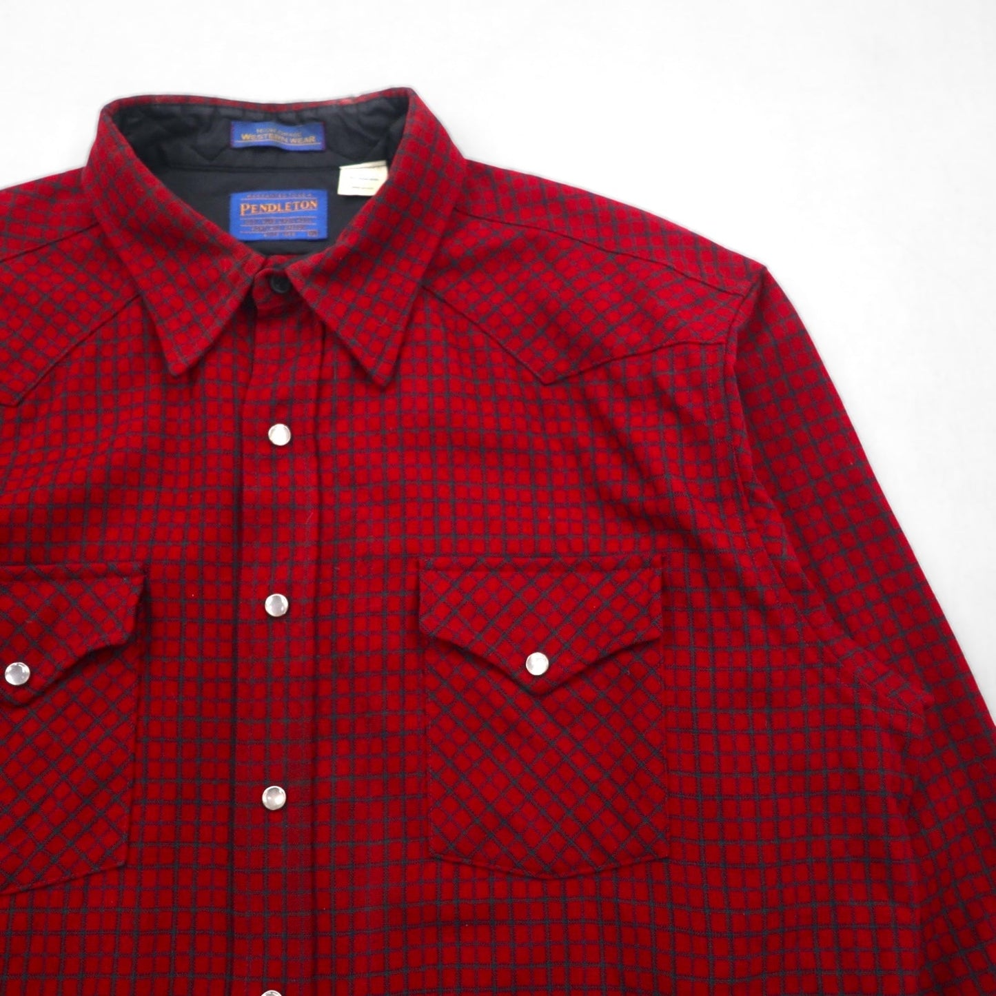 PENDLETON USA製 HIGH GRADE WESTERN WEAR フランネル ウエスタンシャツ XL レッド チェック ウール スナップボタン ダブルポケット