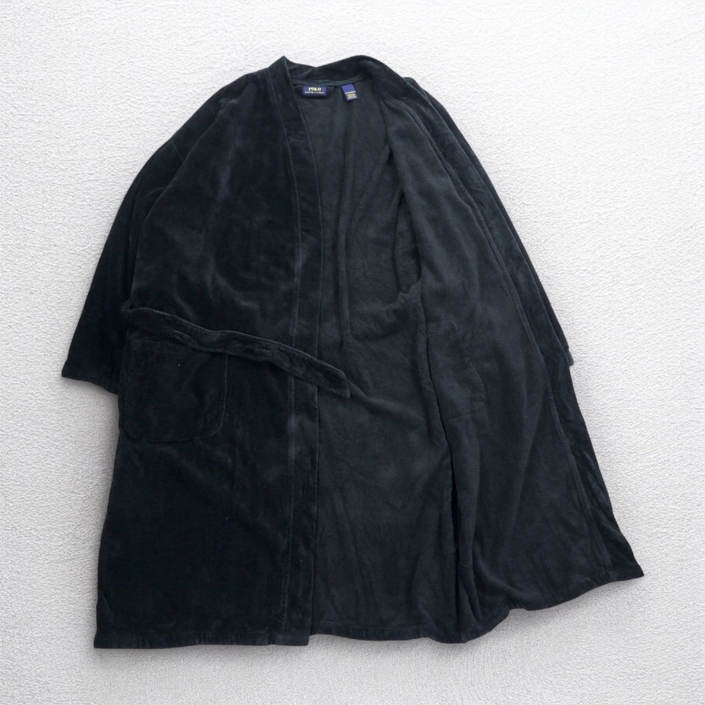 POLO RALPH LAUREN パイル ローブコート ガウン L/XL ブラック コットン ベルト付き