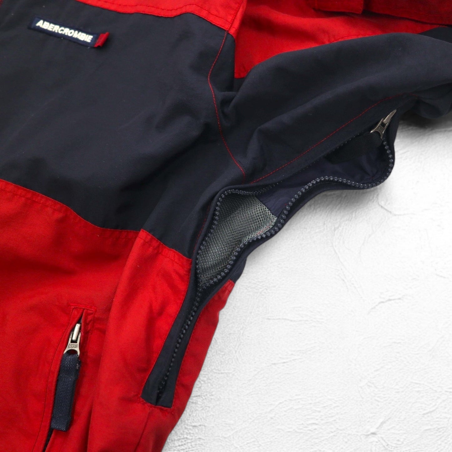 ABERCROMBIE AND FITCH 90年代 マウンテンパーカー XL レッド ネイビー ダブルジップ ドローコード