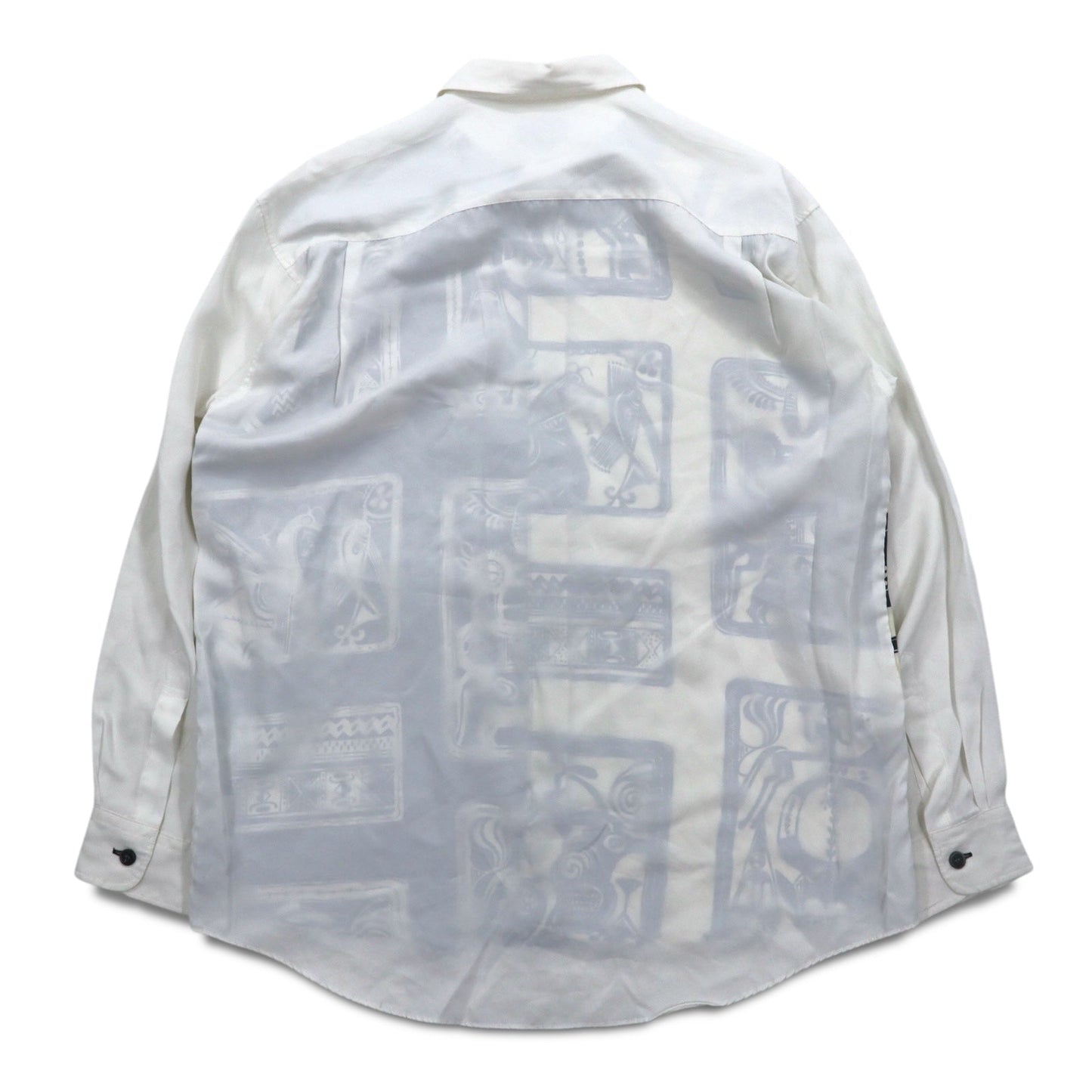 Vintage 90s Japan Made Retro Shirt 90年代 SUNPATIO ポリシャツ FREE ホワイト 総柄 日本製