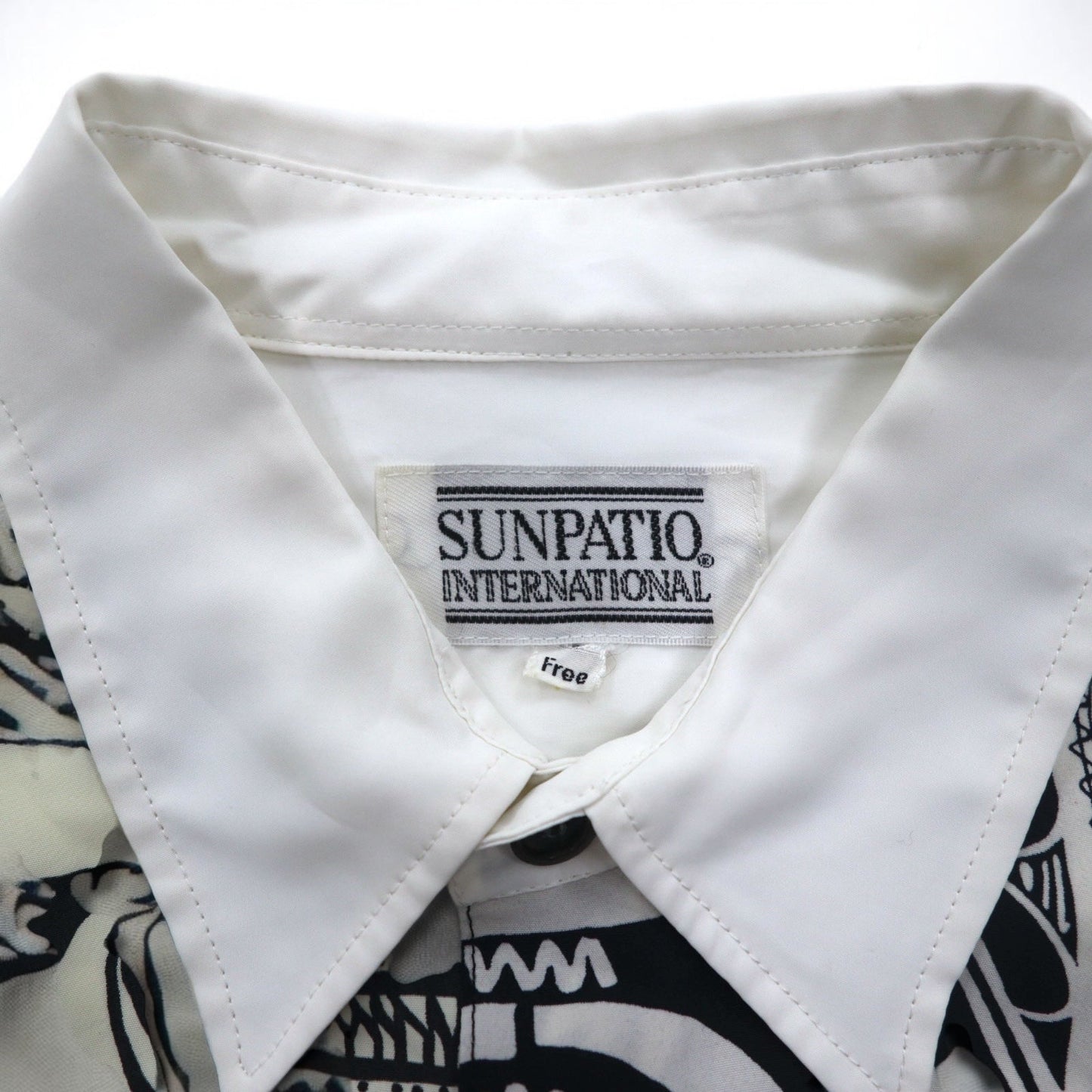 Vintage 90s Japan Made Retro Shirt 90年代 SUNPATIO ポリシャツ FREE ホワイト 総柄 日本製
