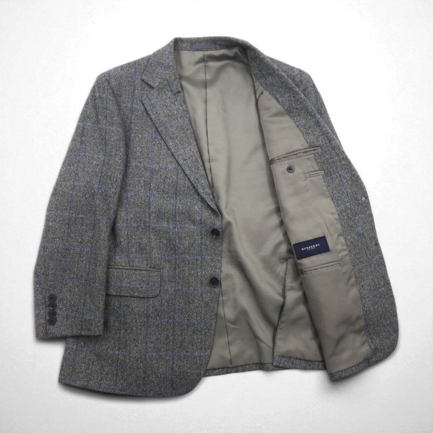 BURBERRY カシミヤ 100% 2B ツイードジャケット S グレー チェック 日本製