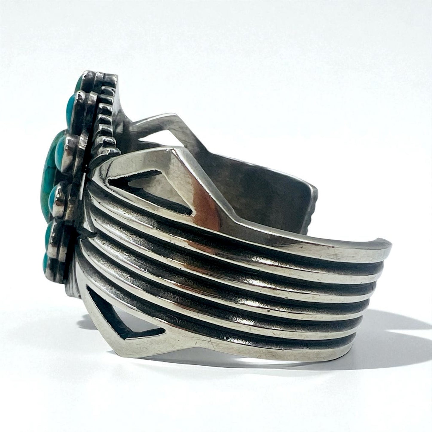 Navajo 60s Flower Turquoise Cluster Cuff Bracelet ナバホ族 インディアンジュエリー バングル STERLING シルバー ターコイズ