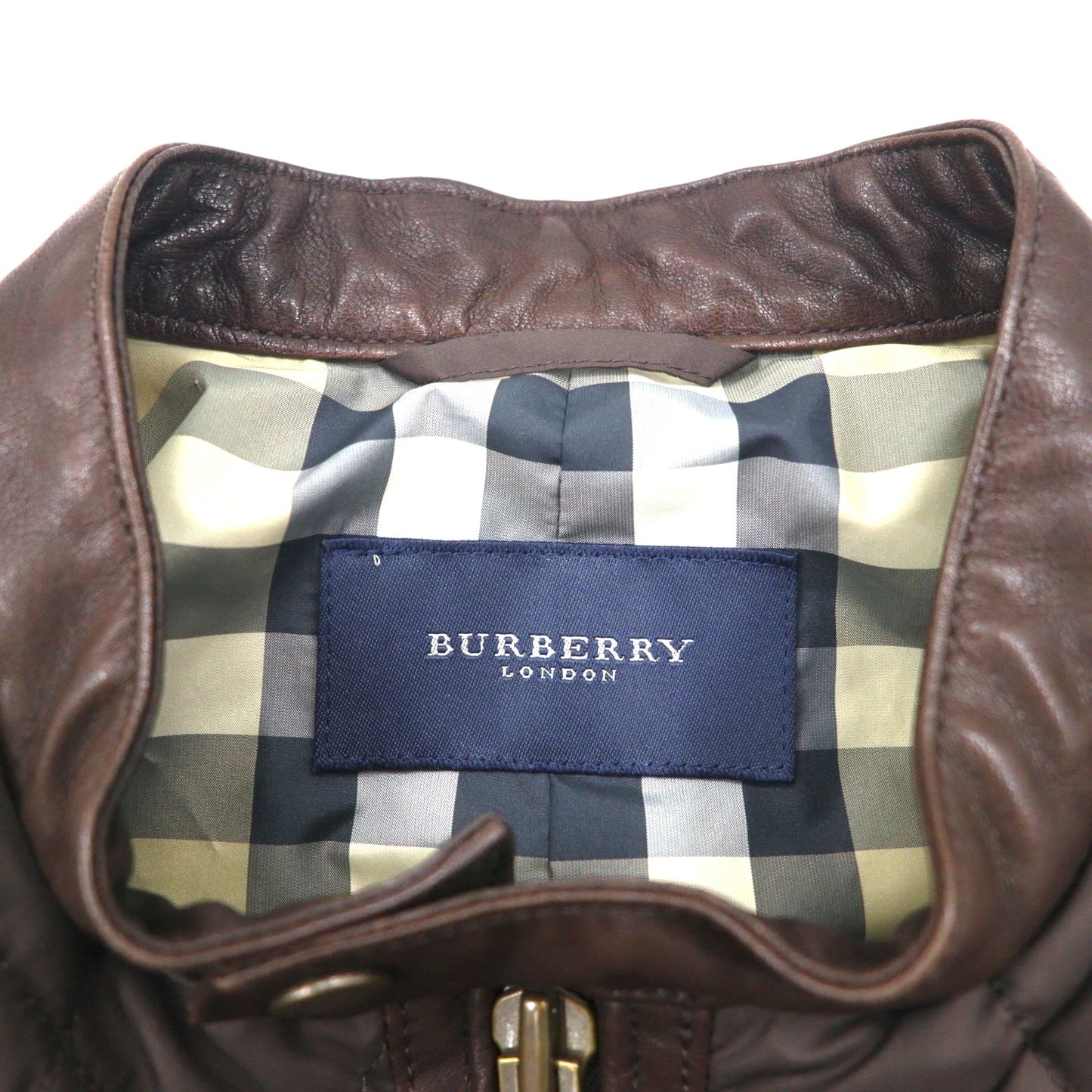 BURBERRY キルティングジャケット ライダース L ブラウン 中綿 レザー切り替え 裏地ノバチェック