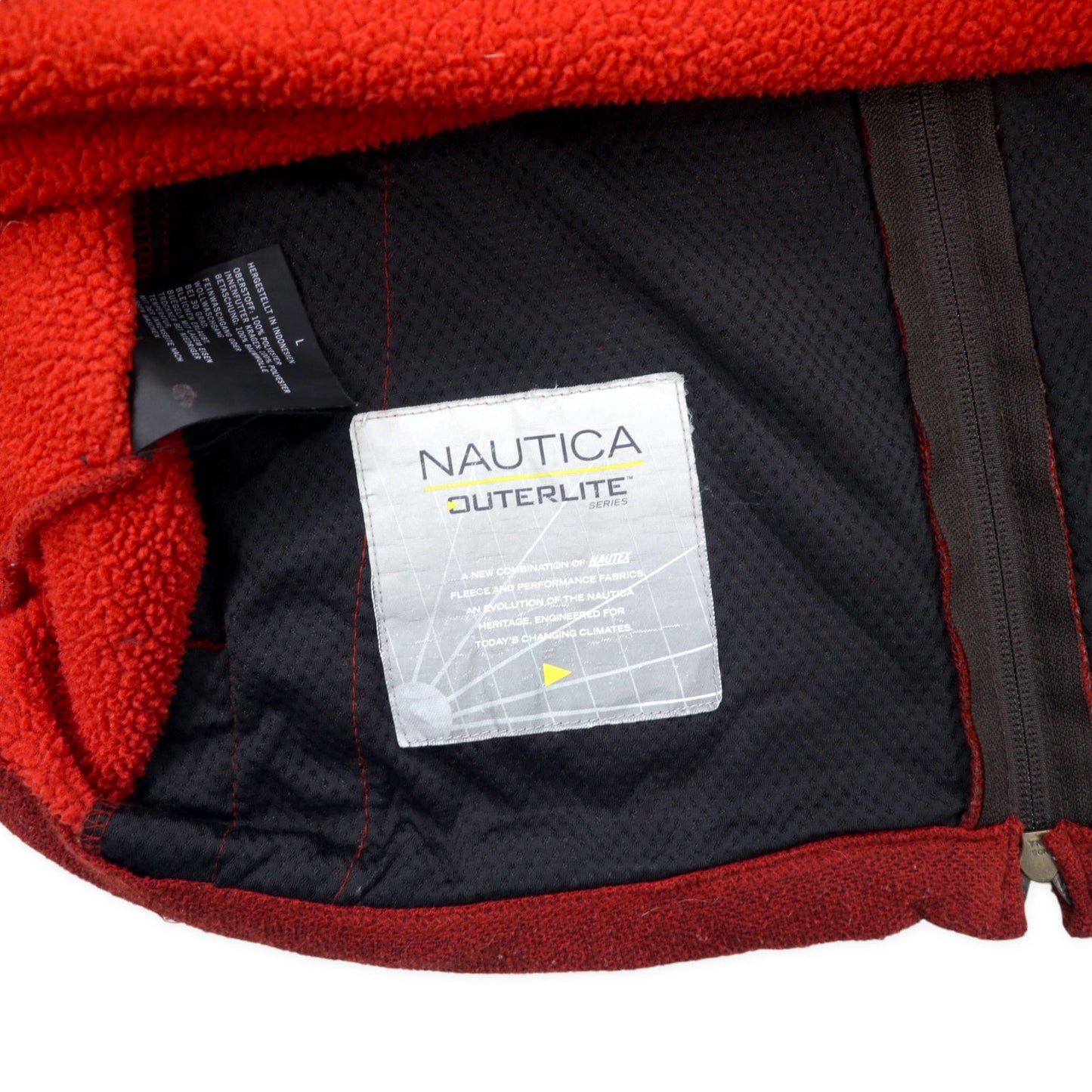 NAUTICA フルジップ フリースジャケット L レッド ポリエステル NAUTEX ワンポイントロゴ刺繍 OUTERLITE SERIES ビッグサイズ