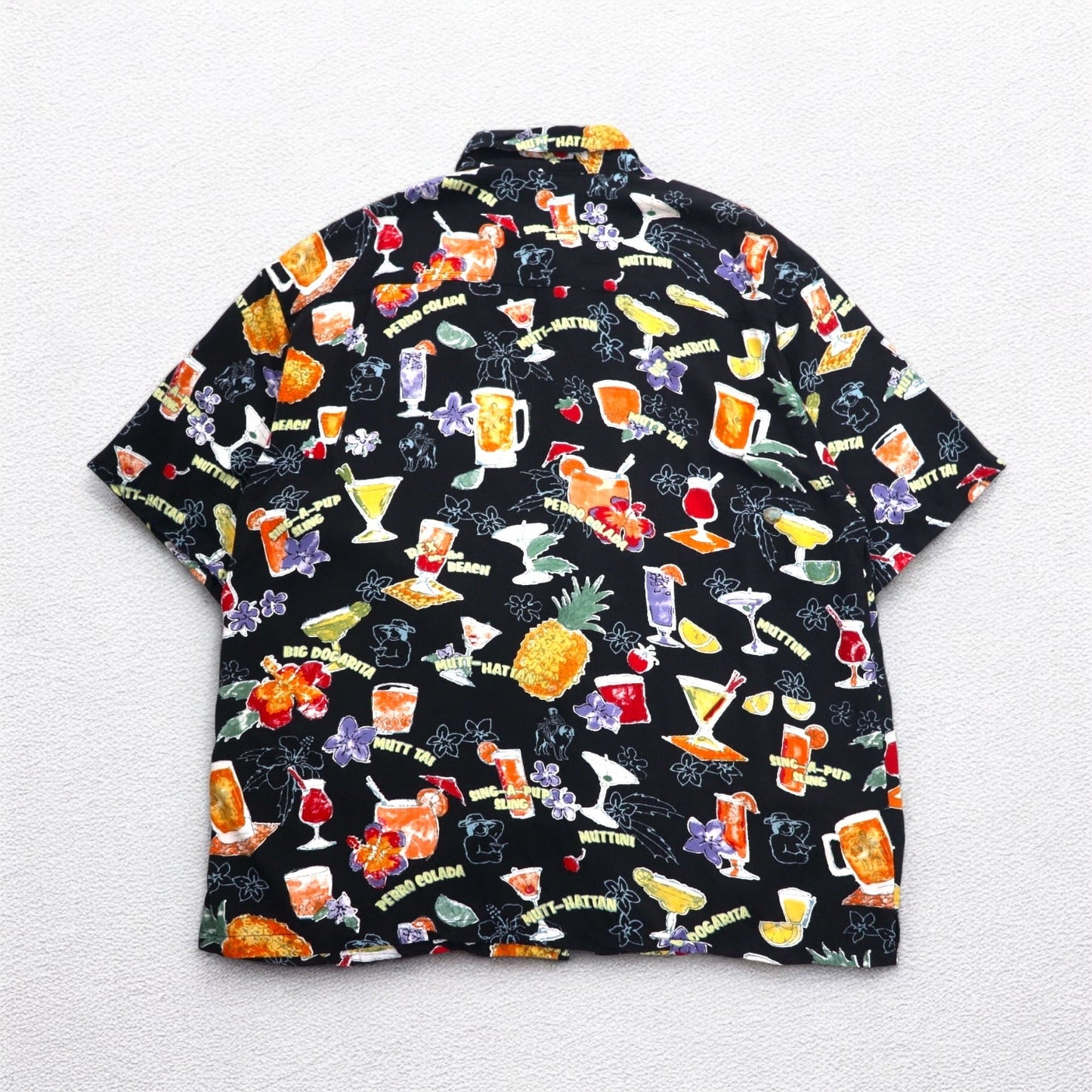 BIG DOGS 90年代 アロハシャツ 2XL ビッグサイズ ブラック レーヨン 総柄 お酒 カクテル 胸ポケット