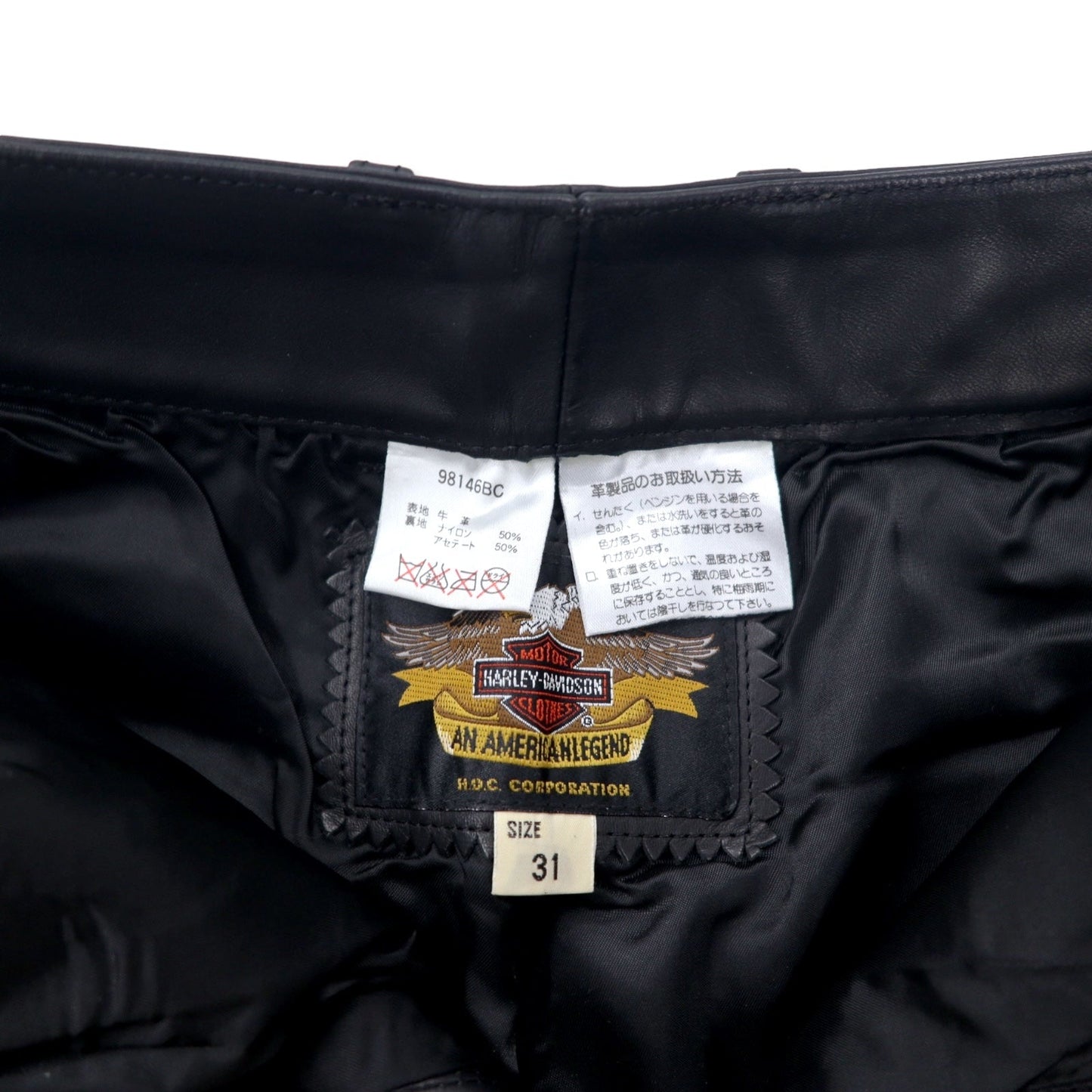 HARLEY DAVIDSON レザーパンツ 31 ブラック 牛革 ジッパーフライ 98146BC