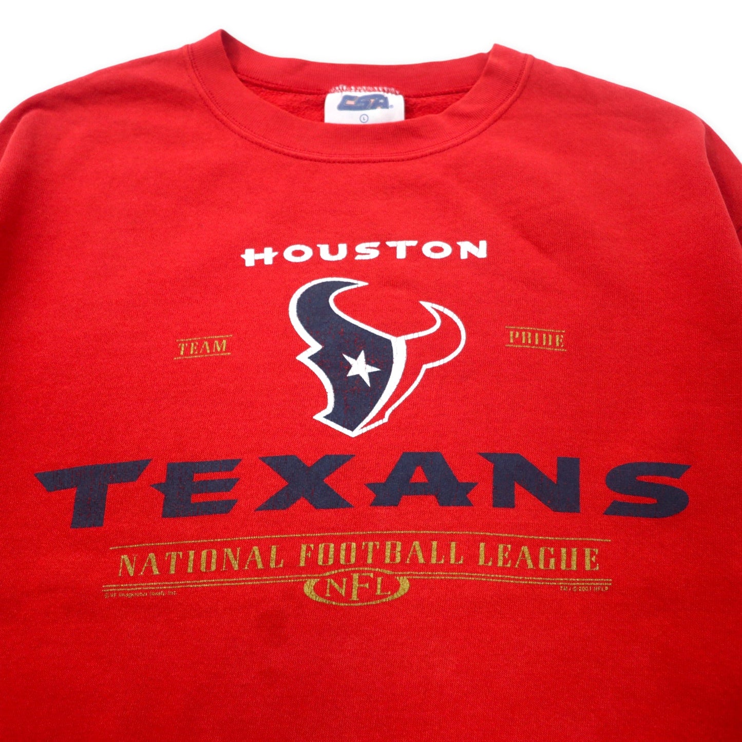 CSA USA製 90年代 NFL フットボール プリント スウェット L レッド コットン HOUSTON TEXANS
