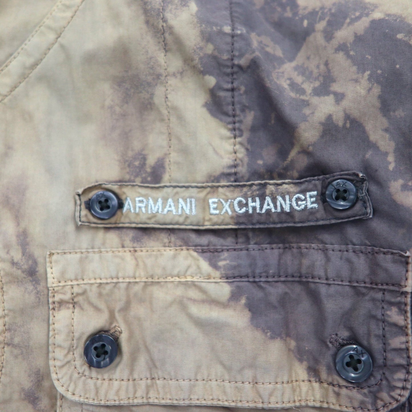 A|X ARMANI EXCHANGE タイダイ ブリーチ加工 ユーティリティシャツ M グレー ミリタリー フラップポケット