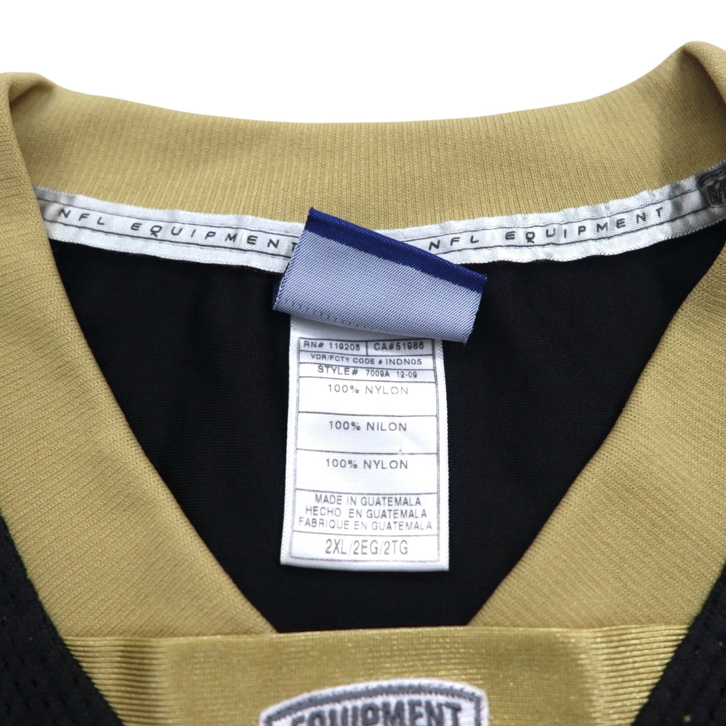 Reebok メッシュ ゲームシャツ NFL EQUIPMET 2XL ブラック ナイロン ナンバリング