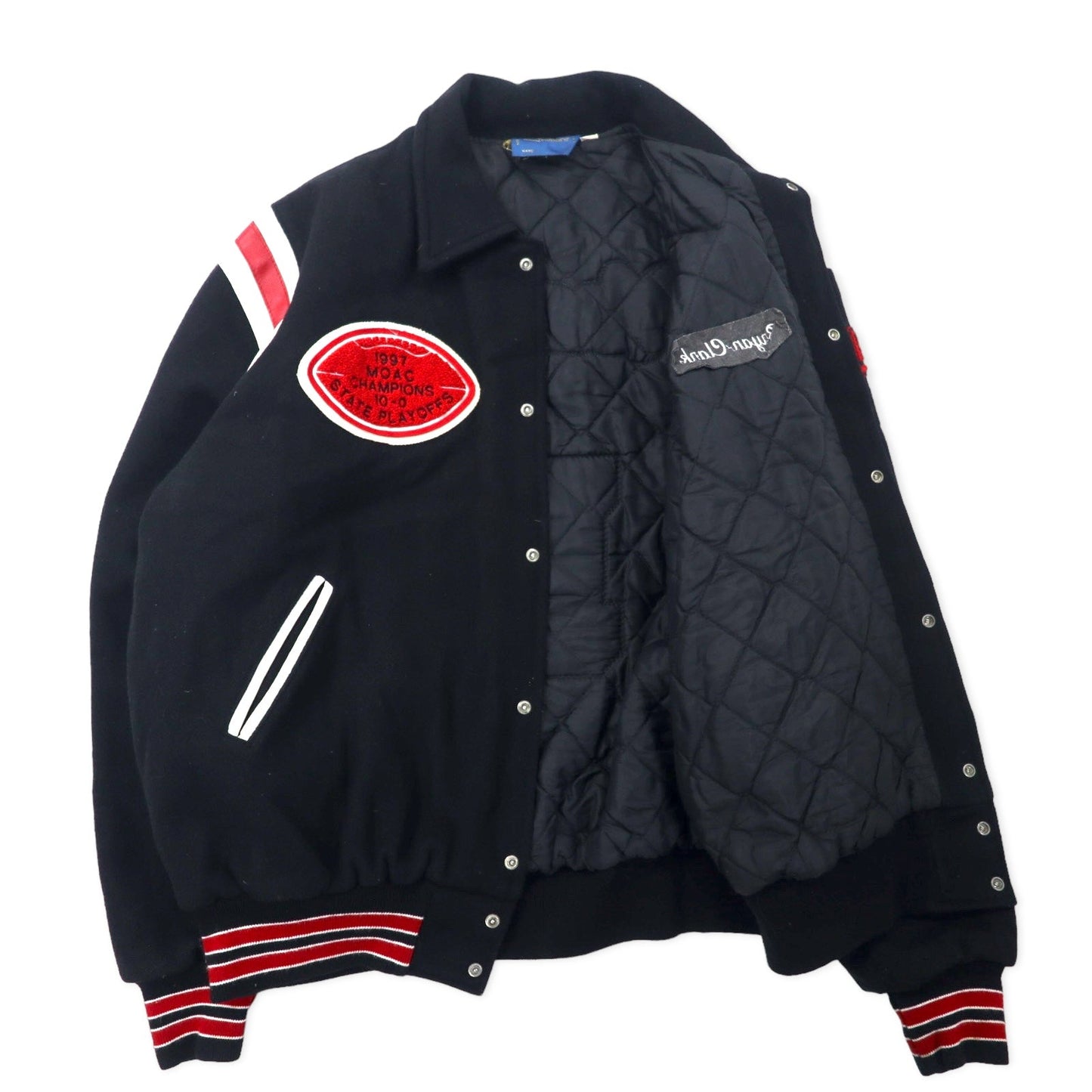 Gem SPORTSWEAR USA製 90年代 スタジャン XXL ブラック ウール キルティングライナー ワッペン ビッグサイズ