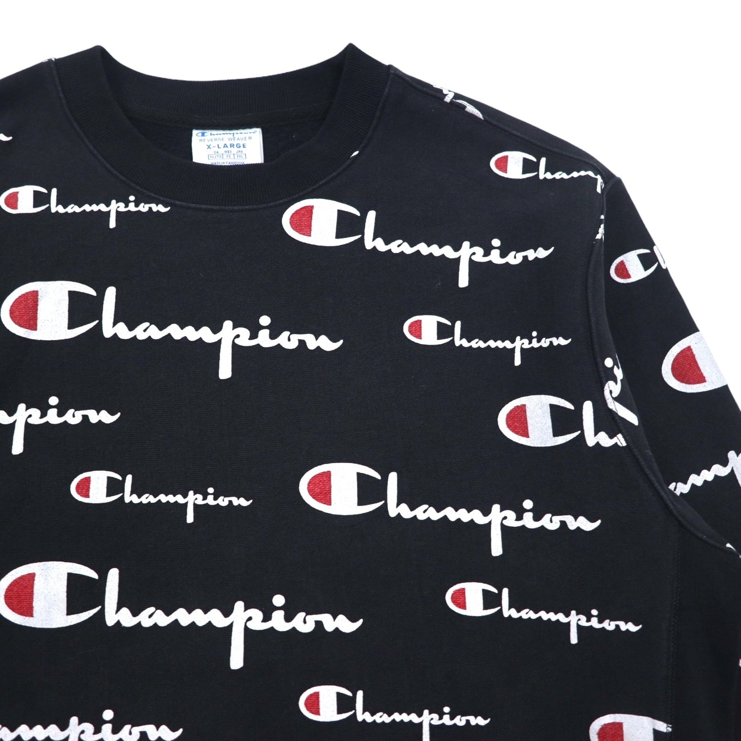 Champion リバースウィーブ REVERSE WEAVE スウェット 3XL ブラック スクリプトロゴ 総柄 青単タグ 復刻