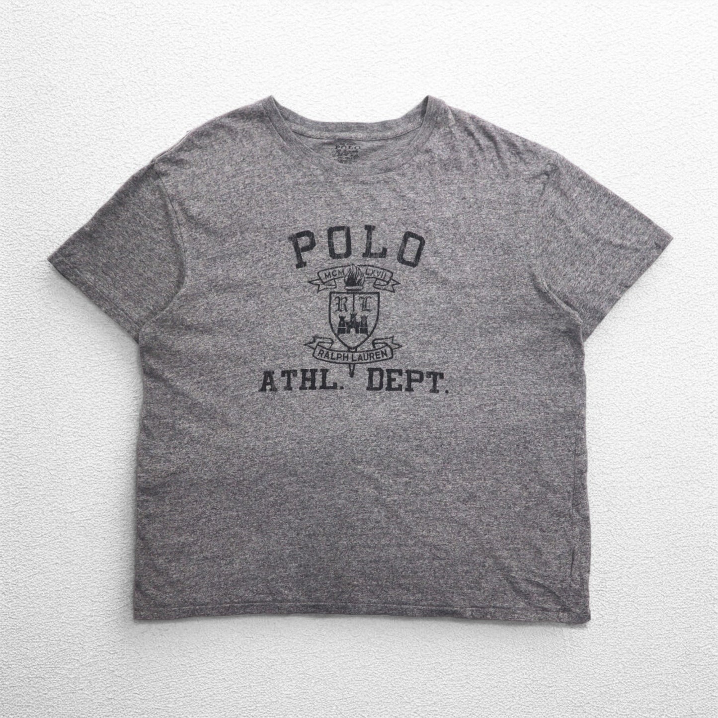 POLO RALPH LAUREN エンブレムロゴ プリント Tシャツ L グレー コットン ATHL.DEPT.