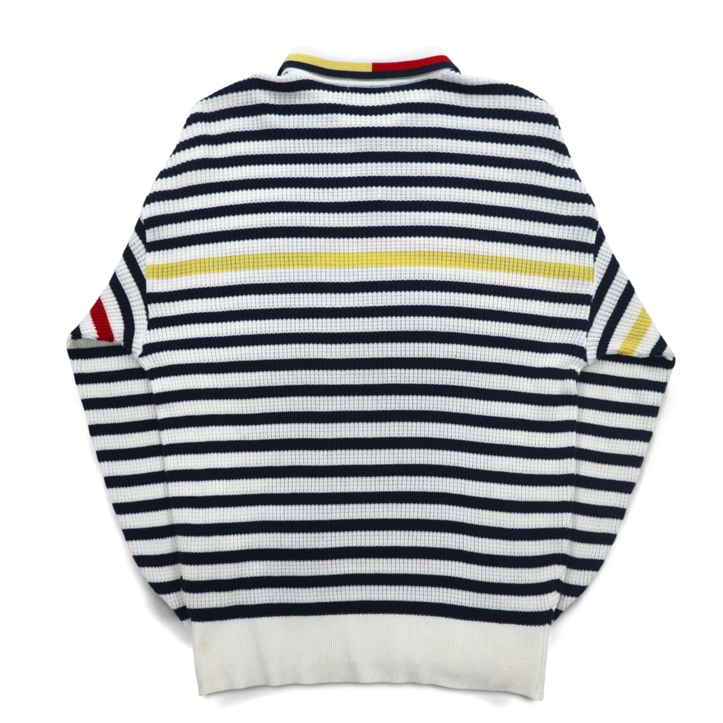 Vintage 90s Retro Preppy Polo Sweater VAZIIE SPORT 90年代 ポロ ワッフルニット L ボーダー コットン ロゴ刺繍 日本製