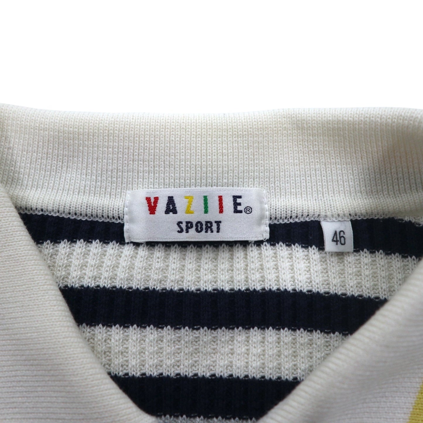 Vintage 90s Retro Preppy Polo Sweater VAZIIE SPORT 90年代 ポロ ワッフルニット L ボーダー コットン ロゴ刺繍 日本製