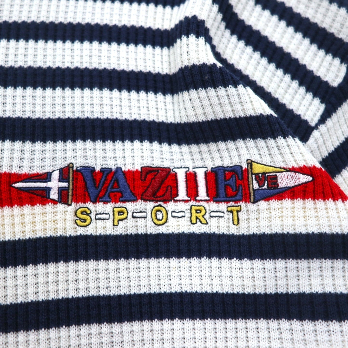 Vintage 90s Retro Preppy Polo Sweater VAZIIE SPORT 90年代 ポロ ワッフルニット L ボーダー コットン ロゴ刺繍 日本製